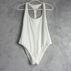 Aerie Womens White Textured Pique Racerback One Piece Swimsuit Size Large Summer